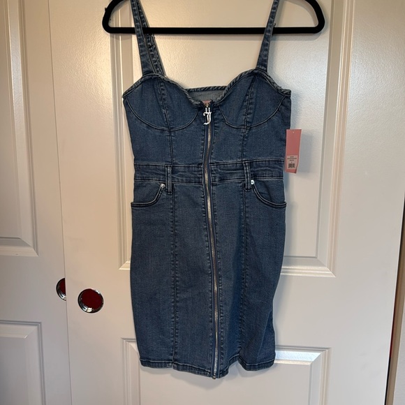 Juicy Couture NWT Sweetheart Neckline Dark Wash Denim Mini Short Dress - Picture 1 of 11